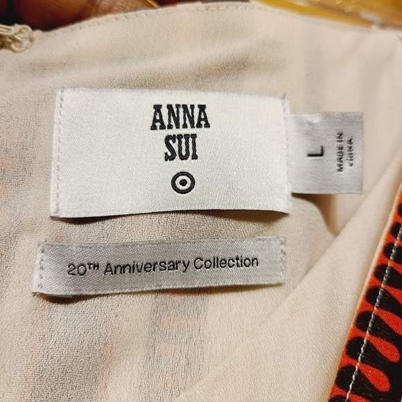 Anna Sui | Women's Mixed Print V-Neck Striped Mini Dress (Size Large) - Picture 3 of 14